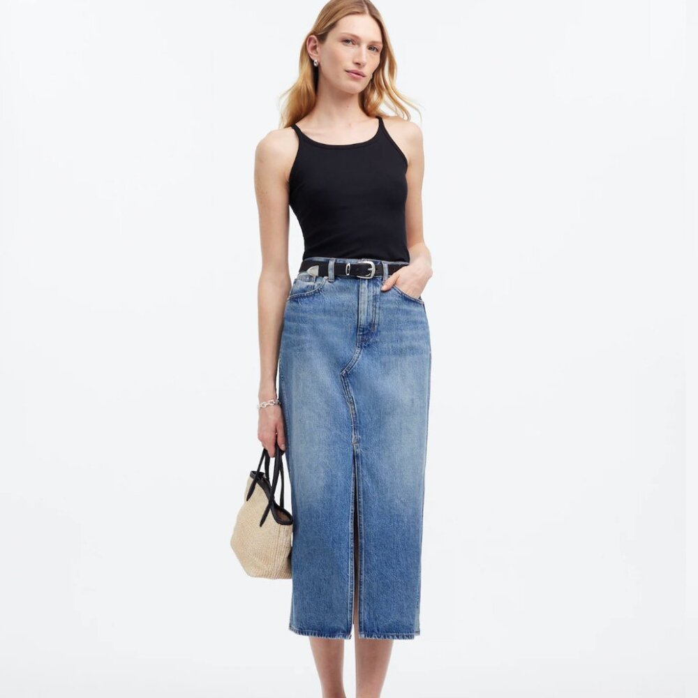 Madewell The Rilee Denim Midi Skirt Size 28